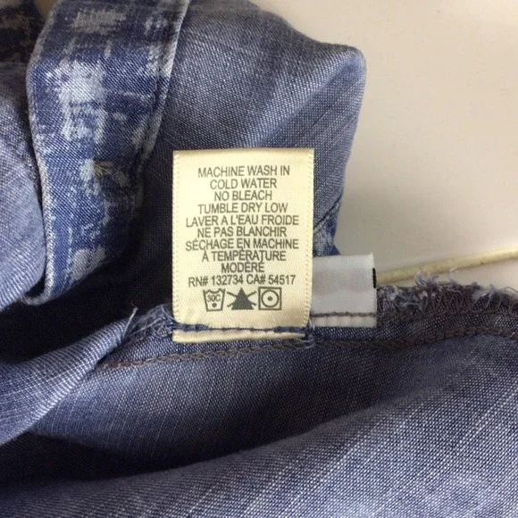 Cloth & Stone | Blue Chambray White Printed Long Sleeve Button Front Shirt S - Picture 6 of 7